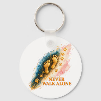 Never Walk Alone Golden Footprints and Pet Paw Pri Keychain