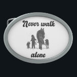 Never Walk Alone – Rustic Animal Lover  Belt Buckle<br><div class="desc">This heartwarming and rustic design features a girl walking alongside her beloved animals – a horse, a dog, and a small fluffy companion. The vintage, hand-drawn silhouette style adds a nostalgic charm, making it a perfect choice for animal lovers, horse owners, and farmers. Whether on a tote bag, t-shirt, or...</div>