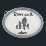 Never Walk Alone – Rustic Animal Lover  Belt Buckle<br><div class="desc">This heartwarming and rustic design features a girl walking alongside her beloved animals – a horse, a dog, and a small fluffy companion. The vintage, hand-drawn silhouette style adds a nostalgic charm, making it a perfect choice for animal lovers, horse owners, and farmers. Whether on a tote bag, t-shirt, or...</div>