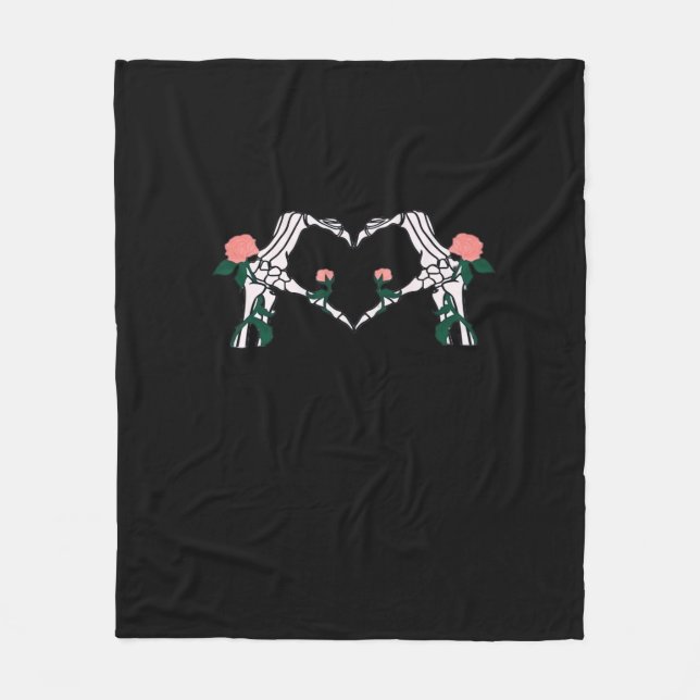 Never Wilts – Skeleton Hands Roses  Fleece Blanket (Front)