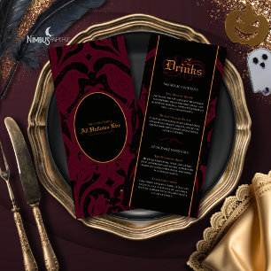Nevermore Damask Burgundy Gothic Halloween Bar Menu