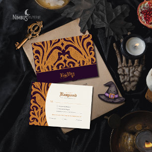 Nevermore Damask Dark Plum Gothic Halloween RSVP Card