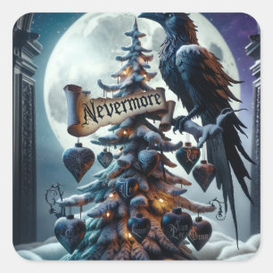 Nevermore Gothic Christmas Tree With Hearts Raven Square Sticker
