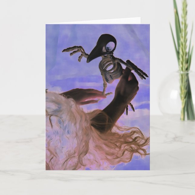"Nevermore" Hands, Spooky Hair, Fake Bird Skeleton Card (Front)