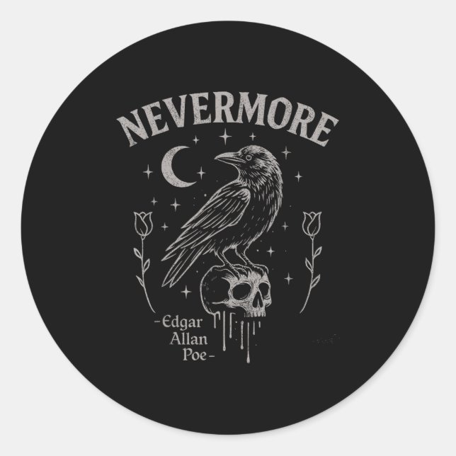 Nevermore Raven Skull Art, Gothic Edgar Allan Poe  Classic Round Sticker (Front)