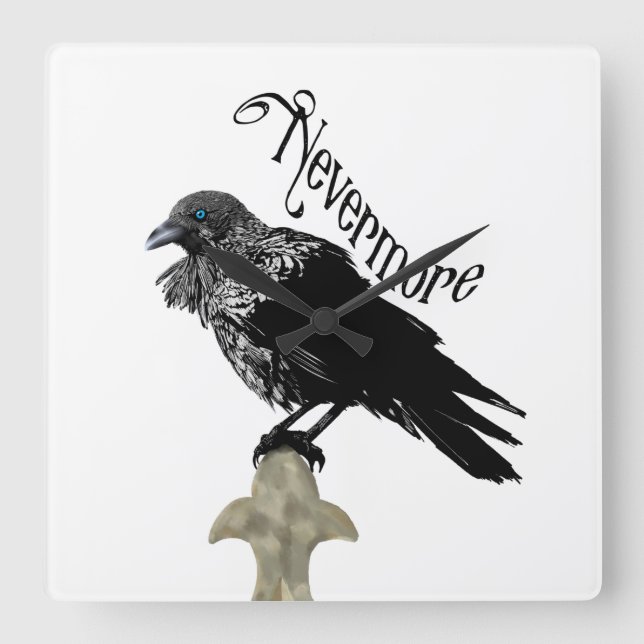 Nevermore Raven Square Wall Clock (Front)