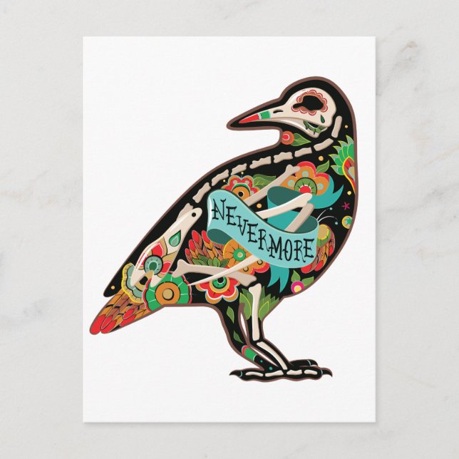 Nevermore Sugar Skull Raven Postcard (Front)