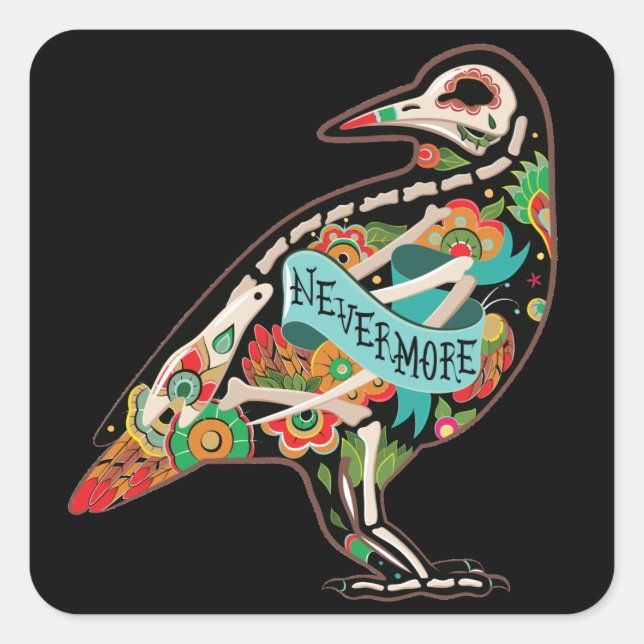 Nevermore Sugar Skull Raven Square Sticker (Front)