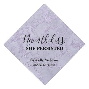 Nevertheless, She Persisted Purple Glitter Marble Graduation Cap Topper