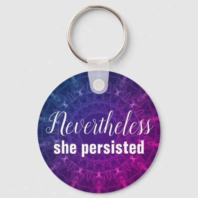 Nevertheless She Persisted Quote Purple White Girl Keychain (Front)
