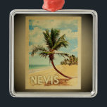 Nevis Vintage Travel Ornament Palm Tree<br><div class="desc">A cool vintage style Nevis ornament featuring a palm tree on a sandy beach with blue sky and ocean.</div>