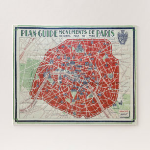 NEW! 1940s MAP OF PARIS MONUMENTS Jigsaw Puzzle