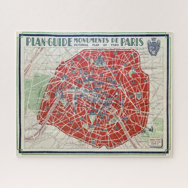 NEW! 1940s MAP OF PARIS MONUMENTS Jigsaw Puzzle (Horizontal)