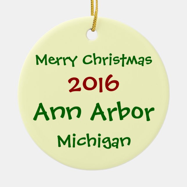NEW 2016 ANN ARBOR MICHIGAN CHRISTMAS ORNAMENT (Front)