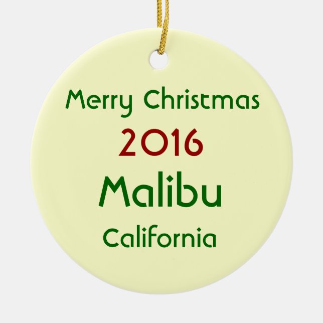 NEW 2016 MALIBU CALIFORNIA CHRISTMAS ORNAMENT (Front)