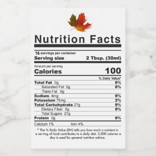NEW 2020 Maple Syrup Leaf PreCalculated Nutrition Food Label