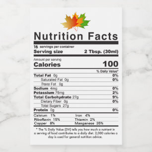 NEW 2021 Maple Syrup Leaf PreCalculated Nutrition Food Label