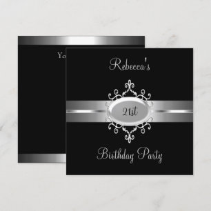 NEW 21st Birthday Party Black Silver Invitation