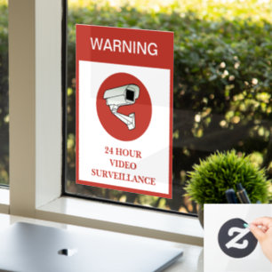 NEW! 24 Hour Video Surveillance Security Warning Window Cling