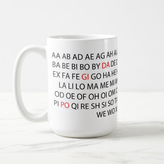 NEW "2 Letter Words" Word Game Mug NEW WORDS ADDED (Left)