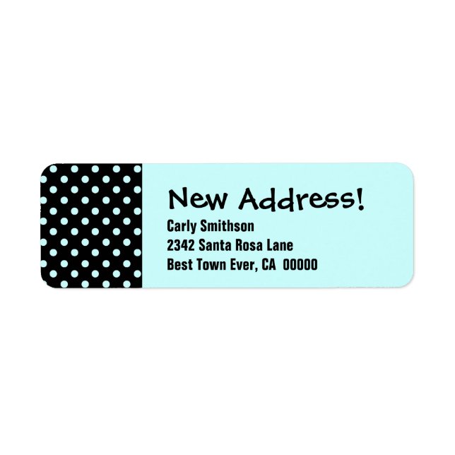 New Address Announcement Aqua and Black Polka Dots (Front)