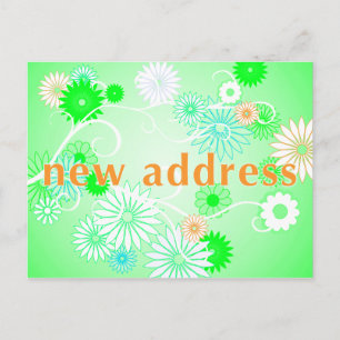 new address announcement : retro flowers postcard