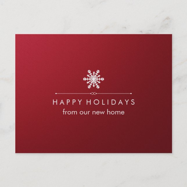 New Address at Christmas Red and Silver Snowflake Holiday Postcard (Front)