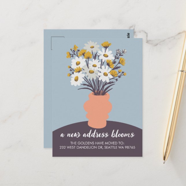 New Address Blooms Moving Announcement Bouquet Postcard (Front/Back In Situ)