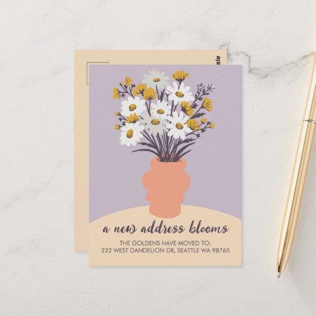New Address Blooms Moving Announcement Bouquet Postcard (Front/Back In Situ)