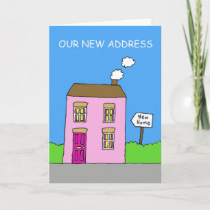 New Address, Cartoon House Humour. Announcement