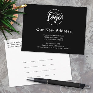 New Address Change with Business Logo Black Announcement Postcard