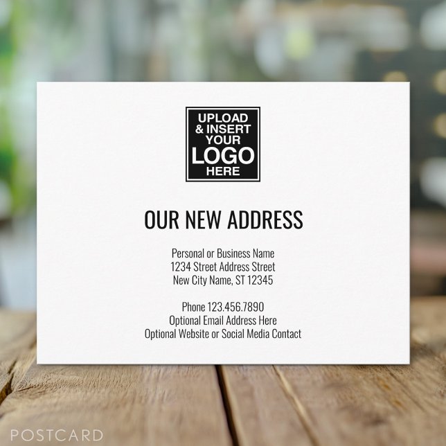 New Address Change with Business Logo San Serif Announcement Postcard (Custom New Address Postcard for a Business that is moving)
