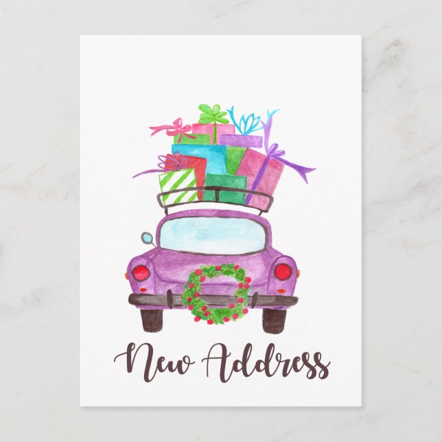 New address Classic Christmas Car Postcard (Front)