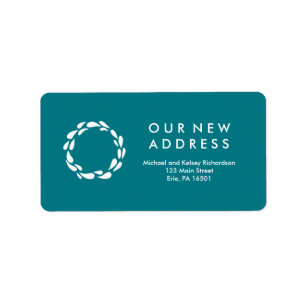 New Address Classic Teal and White Wreath Label