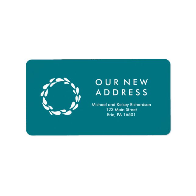 New Address Classic Teal and White Wreath Label (Front)