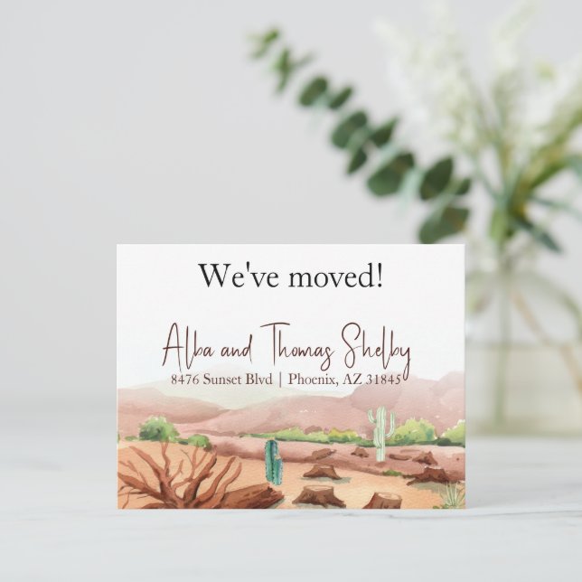 new address, desert landscape we have moved postcard (Standing Front)