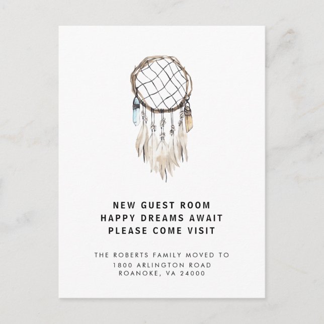 New Address Dreamcatcher Crystals Feathers Moving Announcement Postcard (Front)