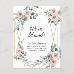 New Address Dusty Pink Floral Eucalyptus Moving Announcement Postcard