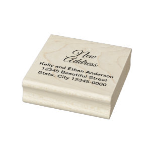 New Address Elegant Script and Return Address Text Rubber Stamp