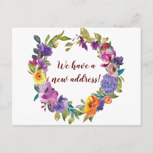 new address floral wreath postcard
