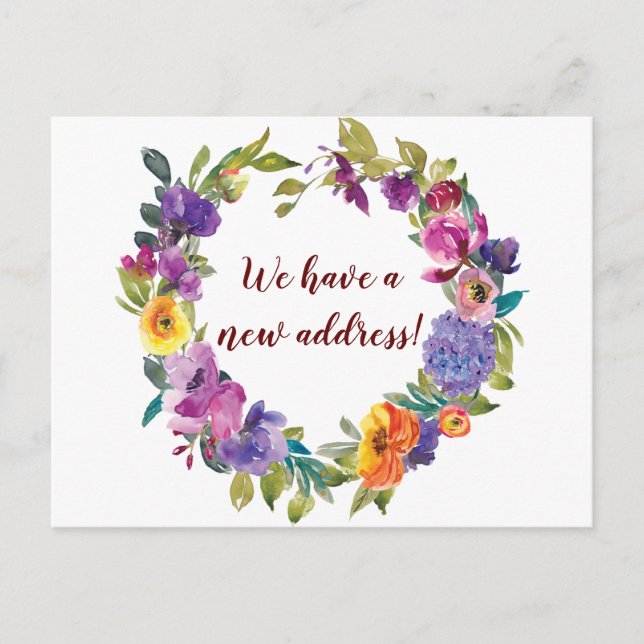 new address floral wreath postcard (Front)