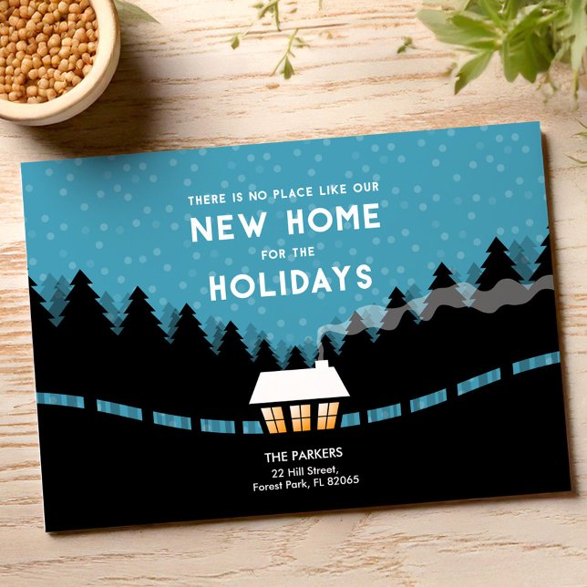 New Address for the Holidays in blue with forest Card (Creator Uploaded)