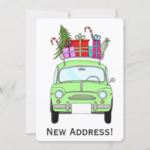 New Address green Retro Fiat 500 Christmas Gifts Invitation