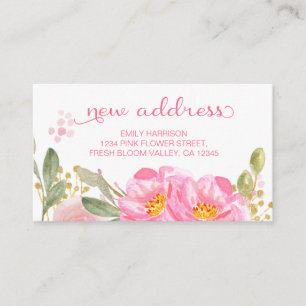 New Address Hand Lettered Pink Flowers Insert Card