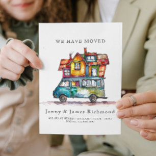 New Address I Watercolor Car Home Moving  Announcement