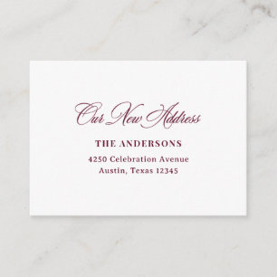 New Address Insert Classic Burgundy Calligraphy