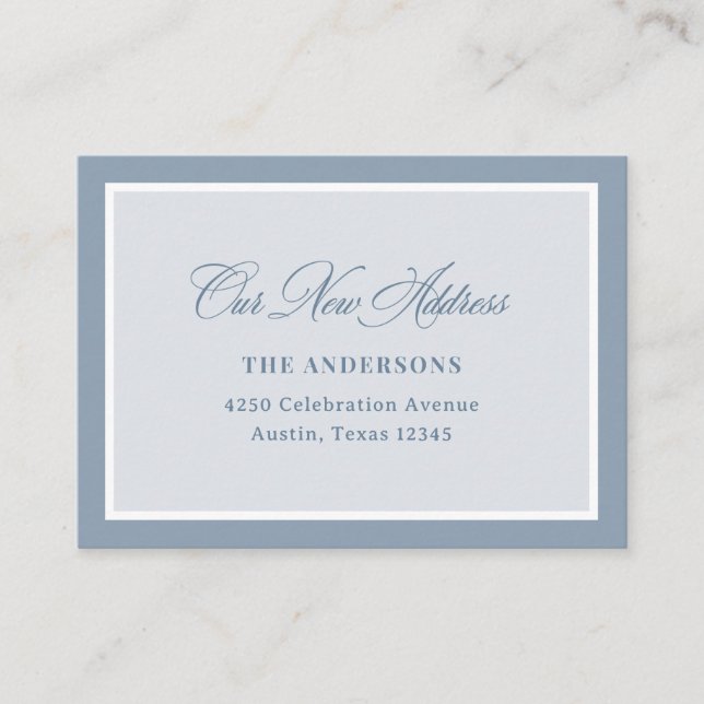 New Address Insert Classic Dusty Blue Calligraphy (Front)