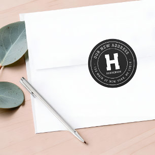 New Address Minimalist Moving Announcement Round Classic Round Sticker