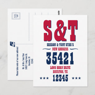 New Address Monogram Red White Blue Personalized Postcard
