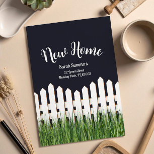 New address new home with white picket fence invitation